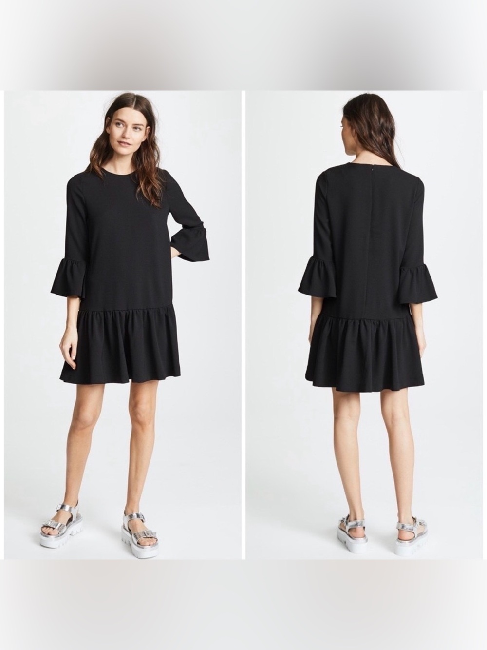 Ganni Black Ruffled Sleeve Mini Dress